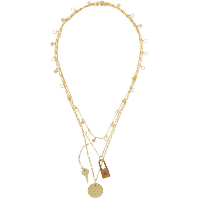 Photo: Sacai Gold Multi-Layered Lock Pendant Necklace