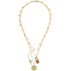 Sacai Gold Multi-Layered Lock Pendant Necklace