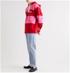 Acne Studios - Oversized Logo-Appliquéd Striped Fleece-Back Cotton-Jersey Hoodie - Red