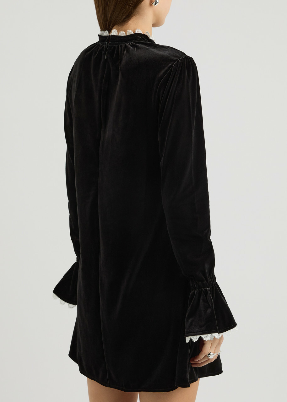 ganni black velvet dress Black Velvet Jersey Puff Sleeve Maxi Dress main image 0