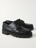G.H. Bass & Co. - Smooth and Croc-Effect Leather Boat Shoes - Black