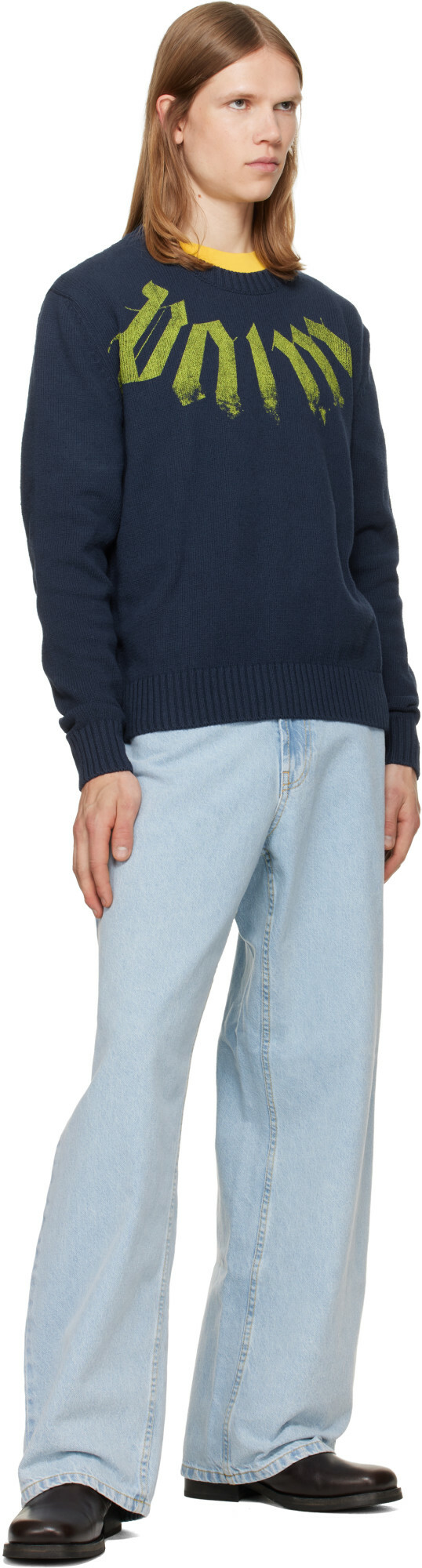 Palm Angels Blue Curved Logo Loose Jeans