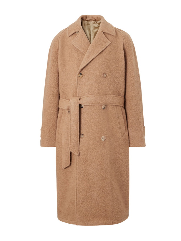 Photo: De Bonne Facture - Belted Double-Breasted Brushed Wool and Camel Hair-Blend Coat - Neutrals