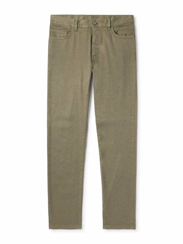 Photo: Zegna - Roccia Slim-Fit Garment-Dyed Stretch Linen and Cotton-Blend Trousers - Green