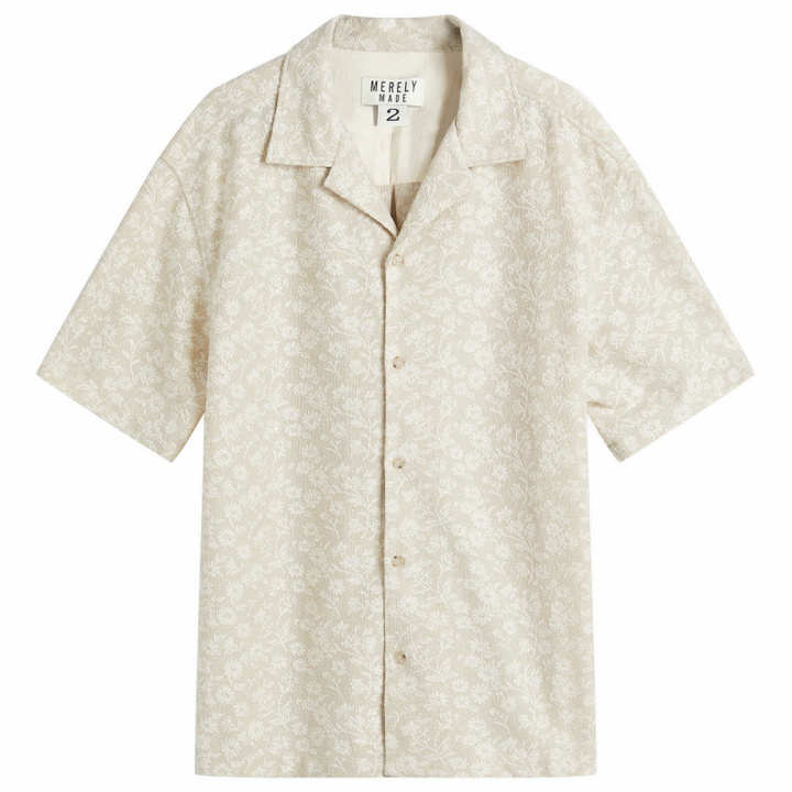 Photo: Merely Made Men's Floral Cut Work Shirt in Pearl Ivory