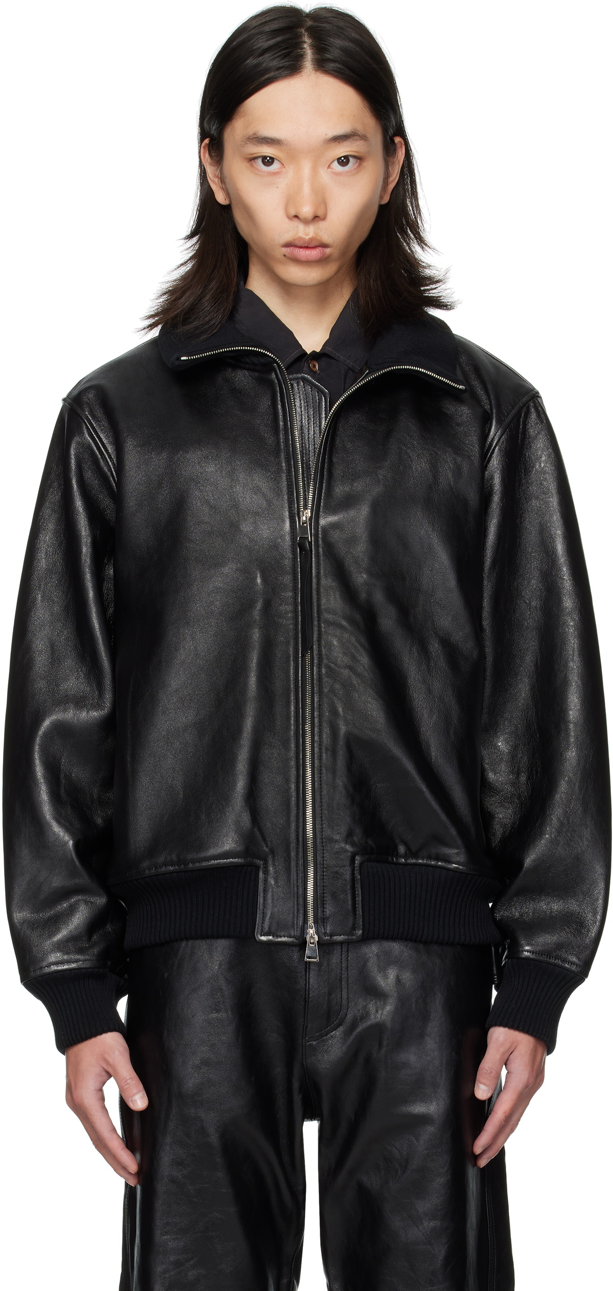 OUAT Black Astro Leather Bomber Jacket