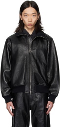 OUAT Black Astro Leather Bomber Jacket