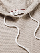 Brunello Cucinelli - Slim-Fit Ribbed Cotton Hoodie - Neutrals