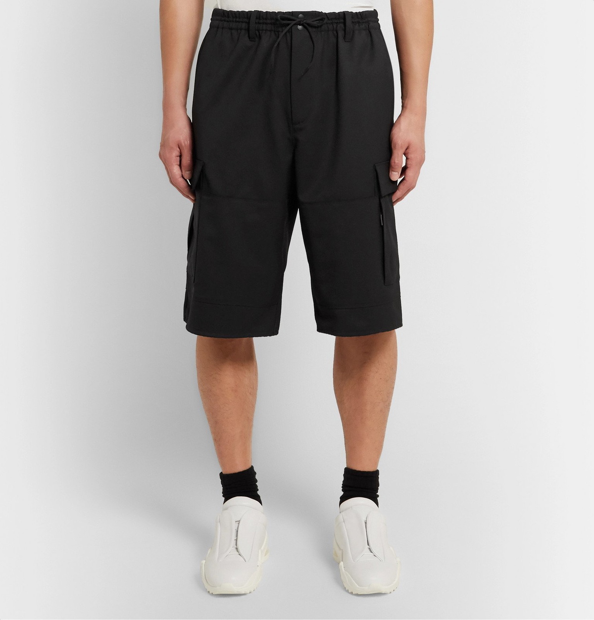 Y-3 - Wide-Leg Wool-Blend Twill Cargo Shorts - Black Y-3