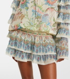 Etro Printed ruffled lace-trimmed silk minidress
