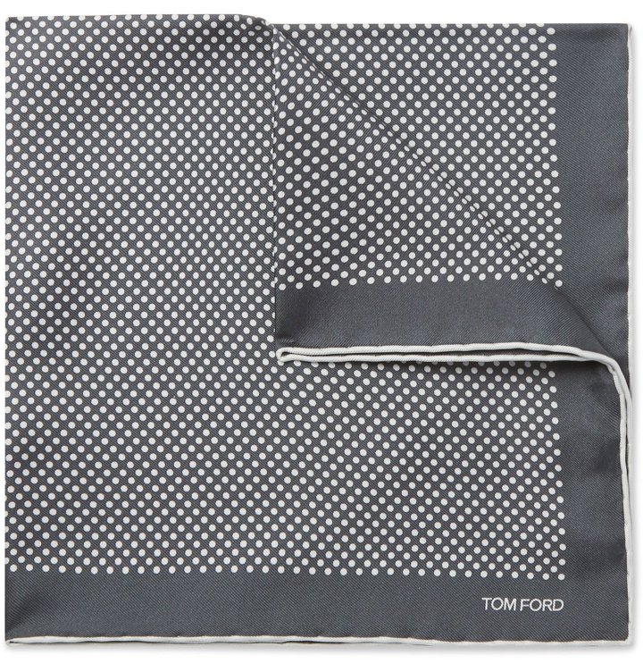 Photo: TOM FORD - Polka-Dot Silk-Twill Pocket Square - Gray