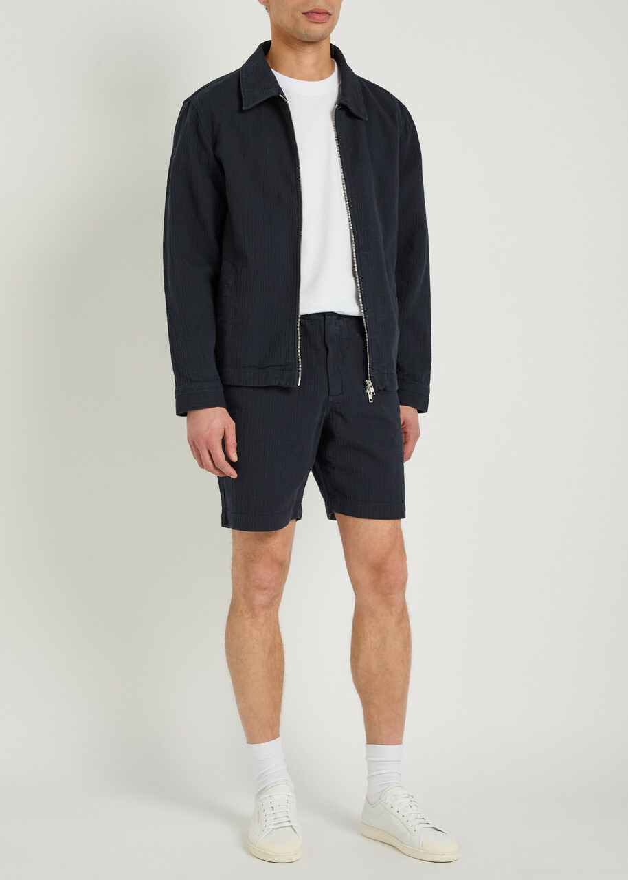 Wax London Eldon Crinkled Cotton and Linen-blend Jacket Navy