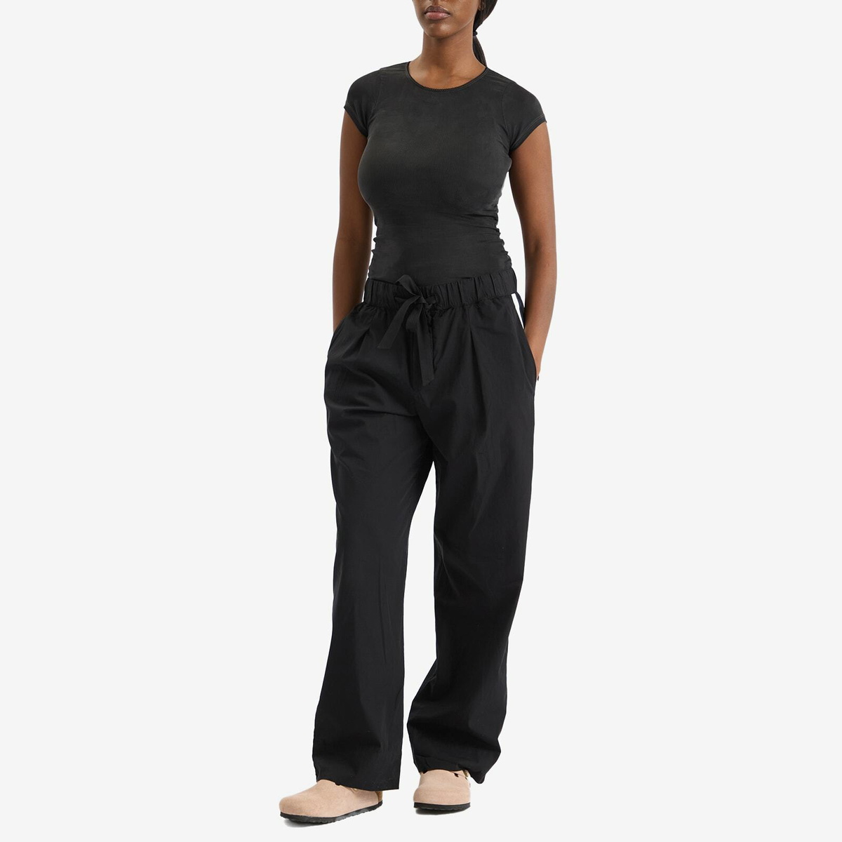 Tekla Fabrics Poplin Sleep Pant in All Black
