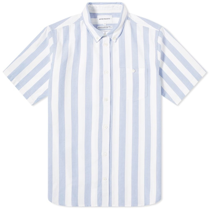 Photo: Norse Projects Short Sleeve Theo Wide Stripe Oxford Shirt Pale Blue