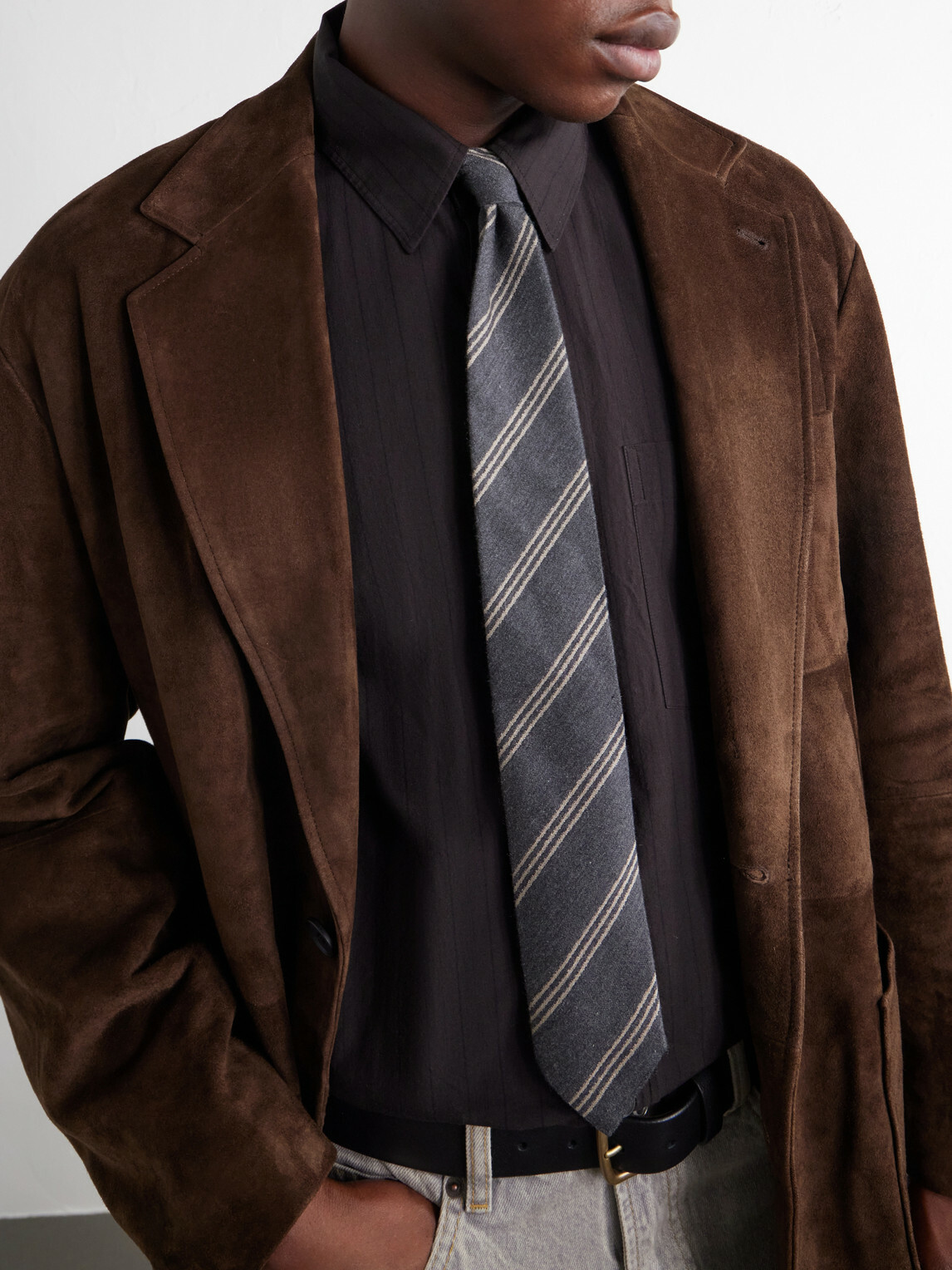 ssstein - Panelled Suede Blazer - Brown