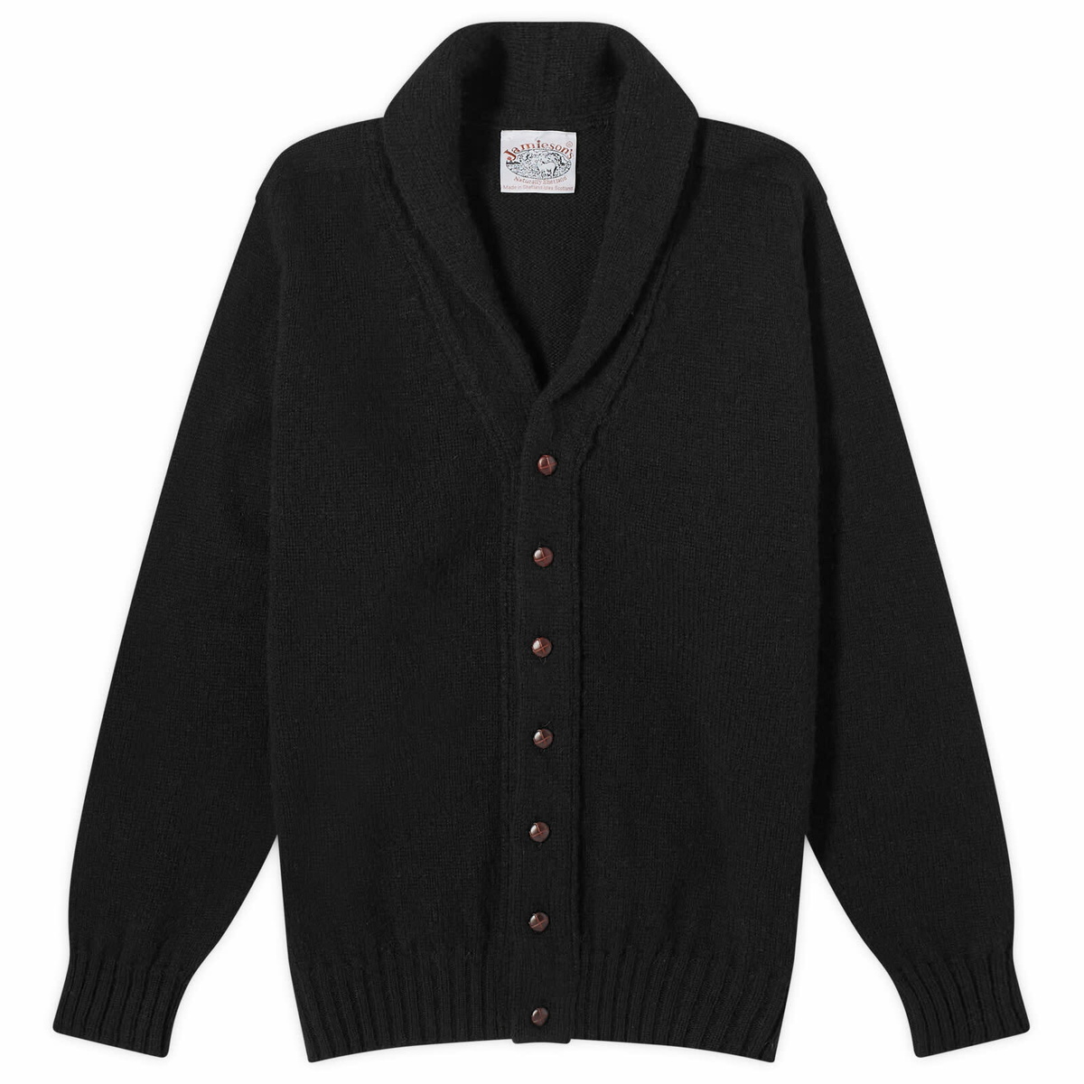 Jamieson's of Shetland Men's Elbow Patch Shawl Collar Cardigan in Black