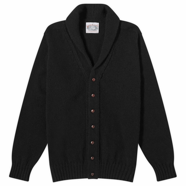Photo: Jamieson's of Shetland Men's Elbow Patch Shawl Collar Cardigan in Black