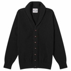 Jamieson's of Shetland Men's Elbow Patch Shawl Collar Cardigan in Black