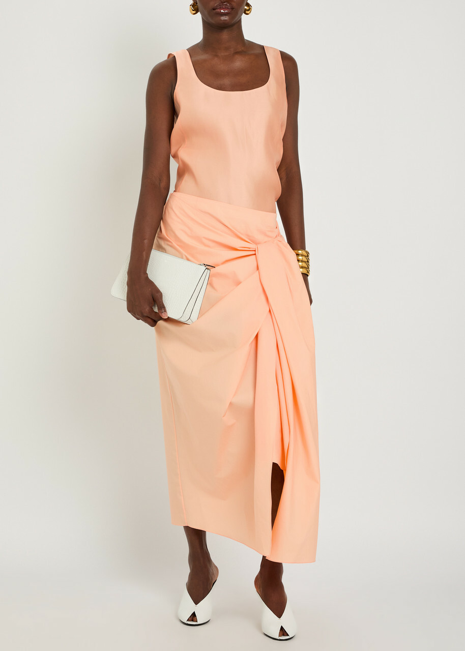 Khaite Shay Asymmetric Cotton-poplin Midi Wrap Skirt Peach