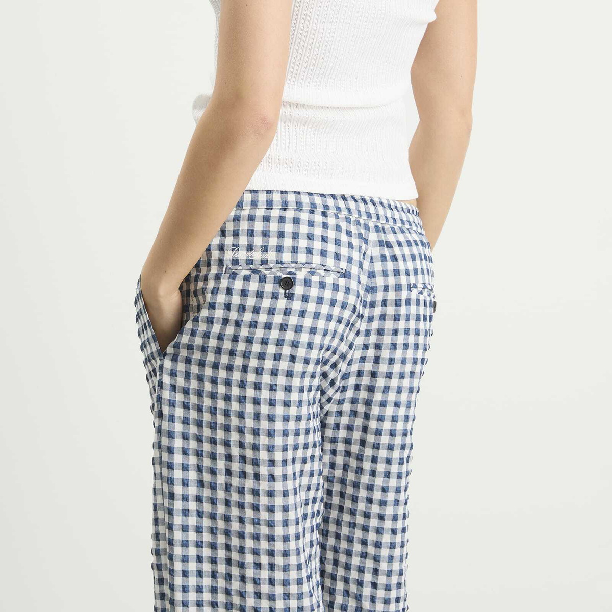 DUNST Women's Pyjama Slacks in Navy Check