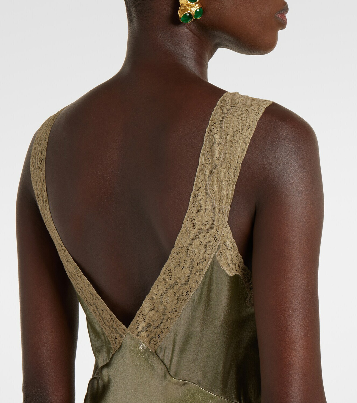 Saint Laurent Lace-trimmed silk charmeuse slip dress
