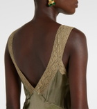 Saint Laurent Lace-trimmed silk charmeuse slip dress