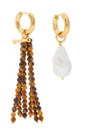Timeless Pearly Mismatched 24kt Gold-plated Hoop Earrings - Brown - One Size