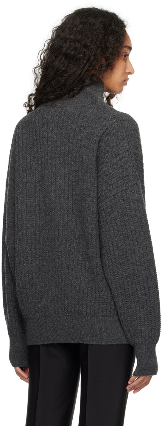 Victoria Beckham Gray Shawl Neck Knitted Sweater