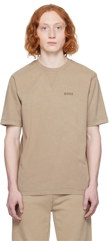 Photo: BOSS Beige Flocked T-Shirt