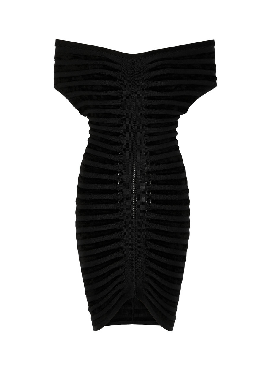 Alaïa Off-the-shoulder Ribbed Mini Dress Black ALAÏA