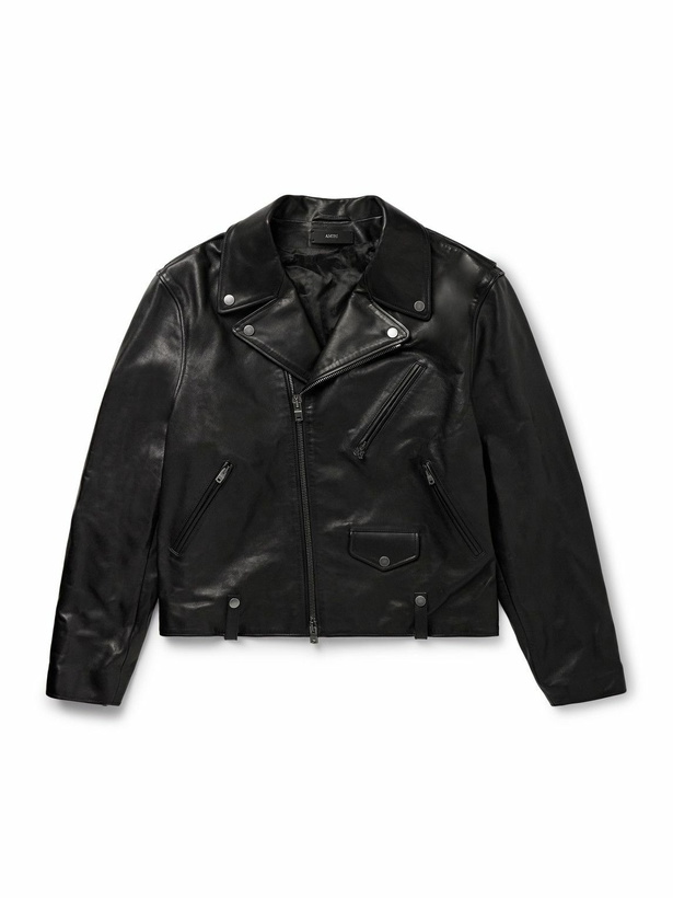 Photo: AMIRI - Hollywood Cropped Logo-Appliquéd Leather Biker Jacket - Black