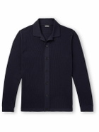 Zegna - Camp-Collar Wool-Piqué Cardigan - Blue