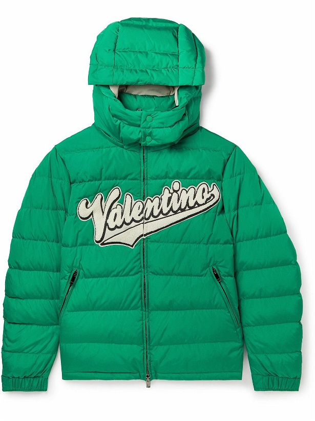 Photo: Valentino - Logo-Appliquéd Quilted Shell Hooded Down Jacket - Green