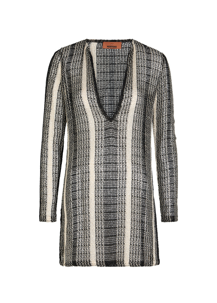 Missoni Striped Open-knit Cover-up Mini Beach Dress White And Black