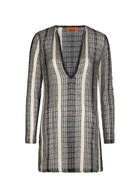 Missoni Striped Open-knit Cover-up Mini Beach Dress White And Black