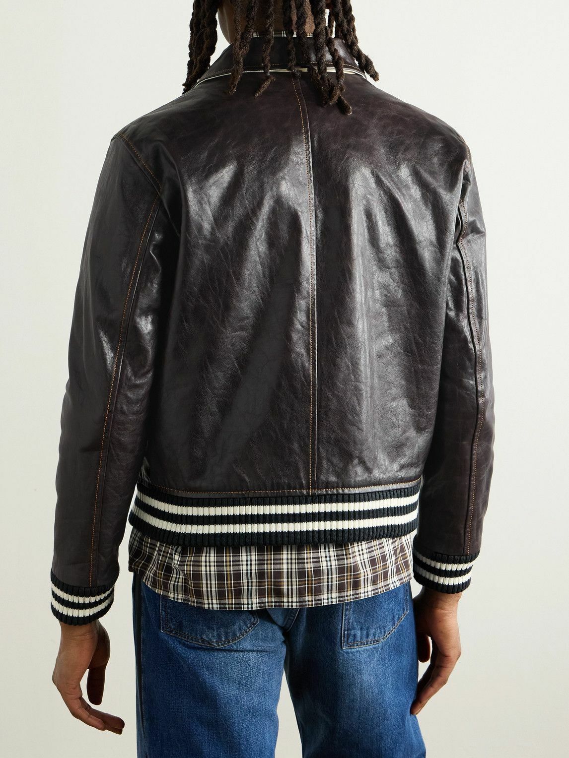 Wales Bonner - Prince Logo-Appliquéd Padded Leather Varsity Jacket - Brown