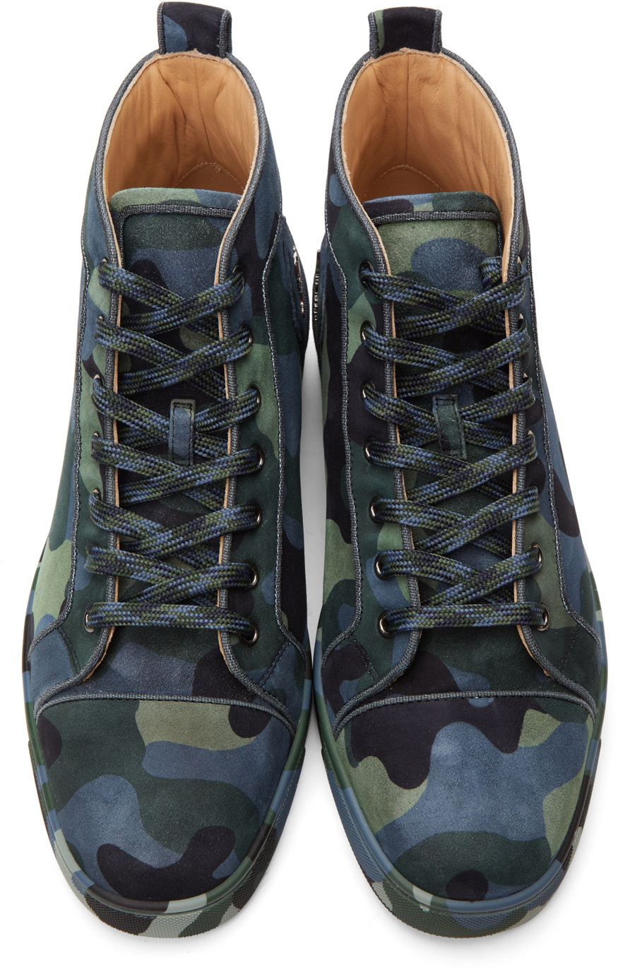 Christian Louboutin Rantulow Green Camouflage Sneakers New