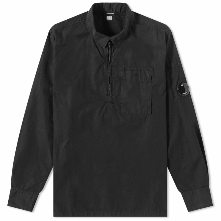Photo: C.P. Company Men's Lens Detail Ripstop Quarter Zip Shirt in Black