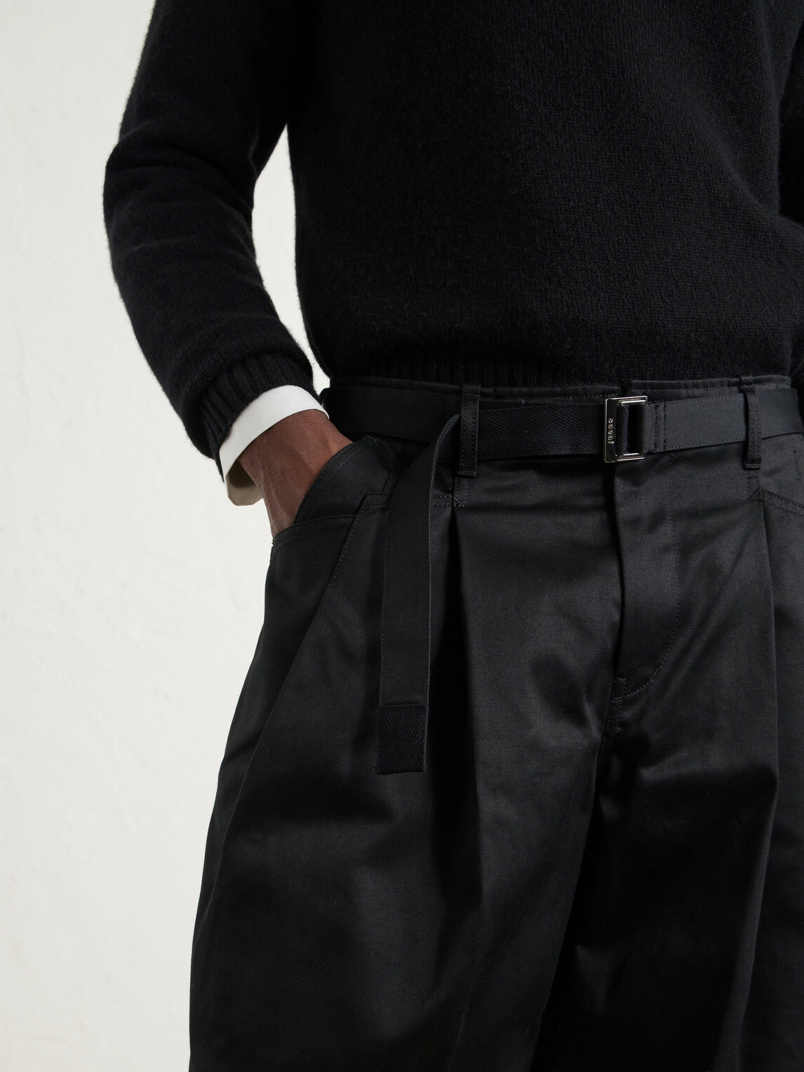Sacai - Wide-Leg Cotton Chinos - Black