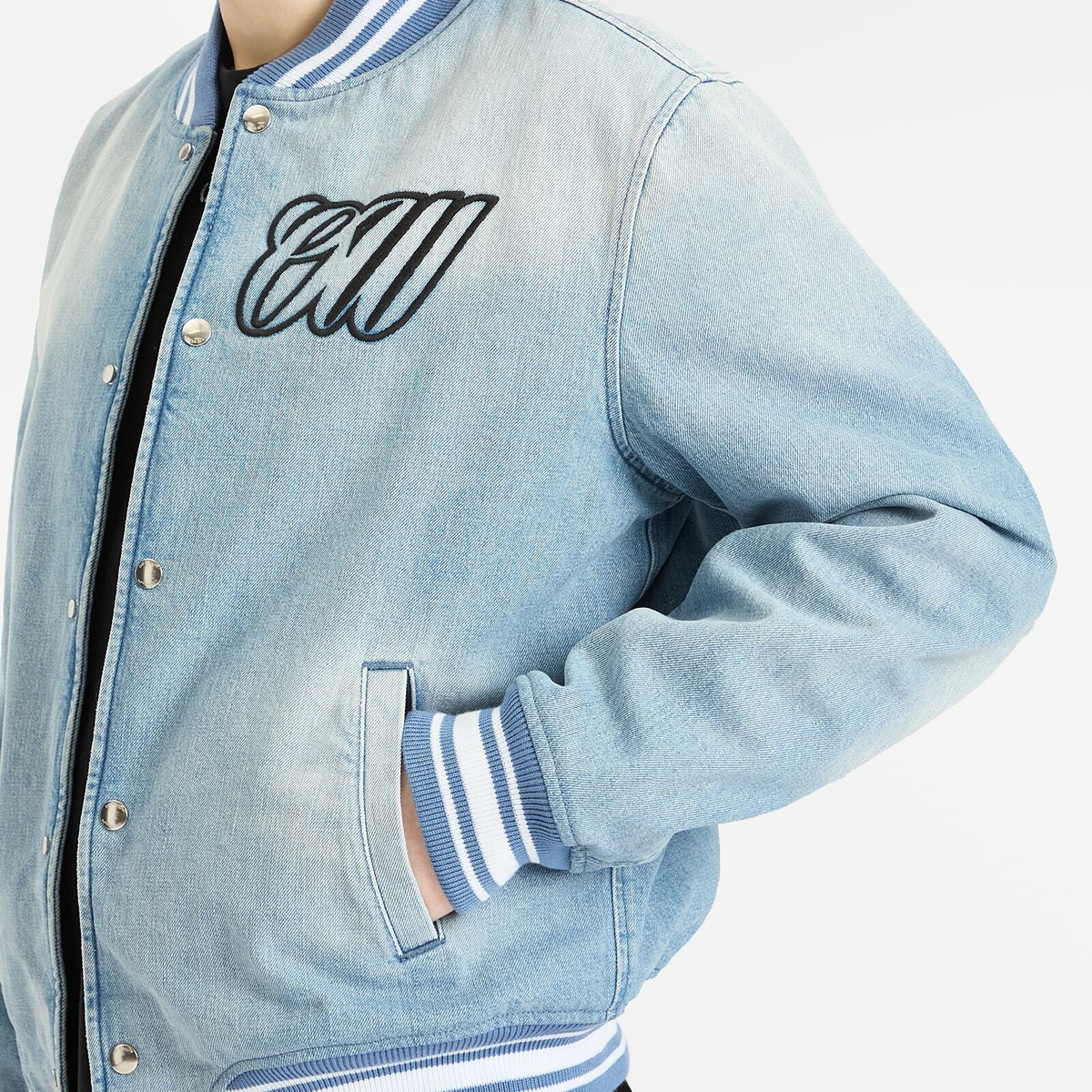 Off-White Women's Full Denim Varsity Jacket in Bleach Black
