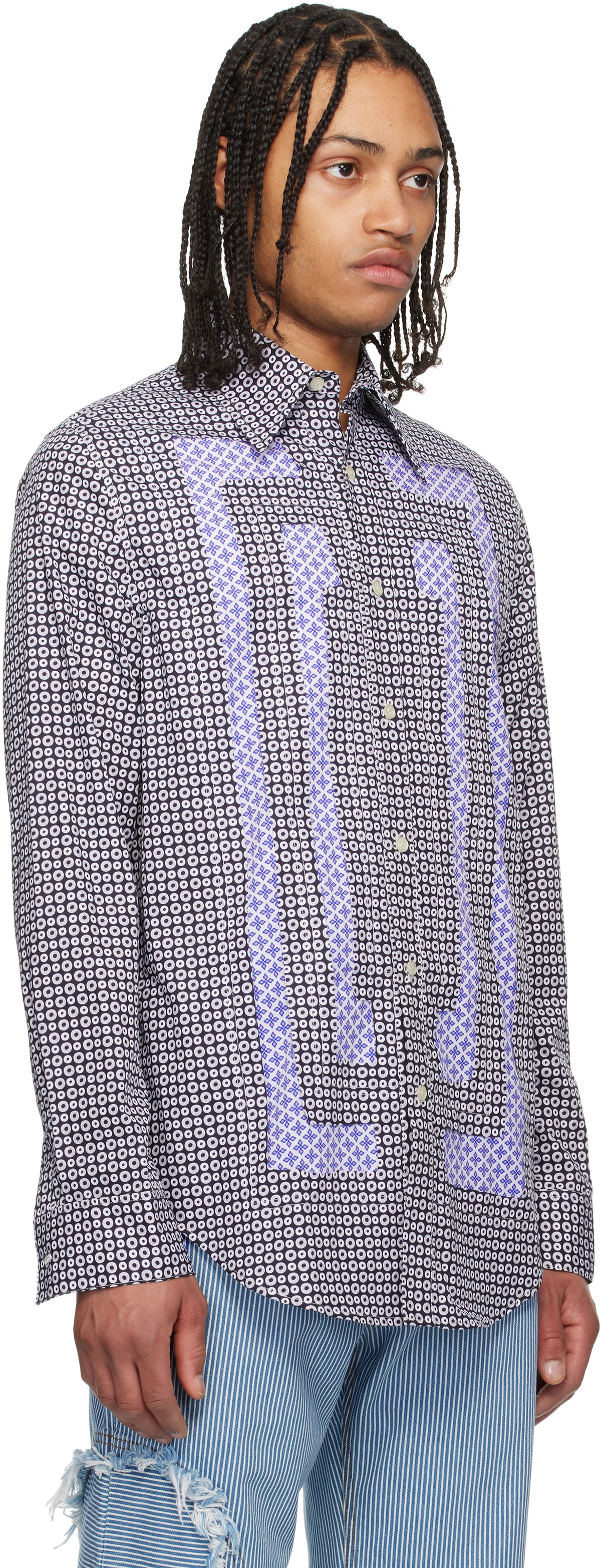 Edward Cuming Navy Flower Cotton 'Scratch The Itch' Shirt