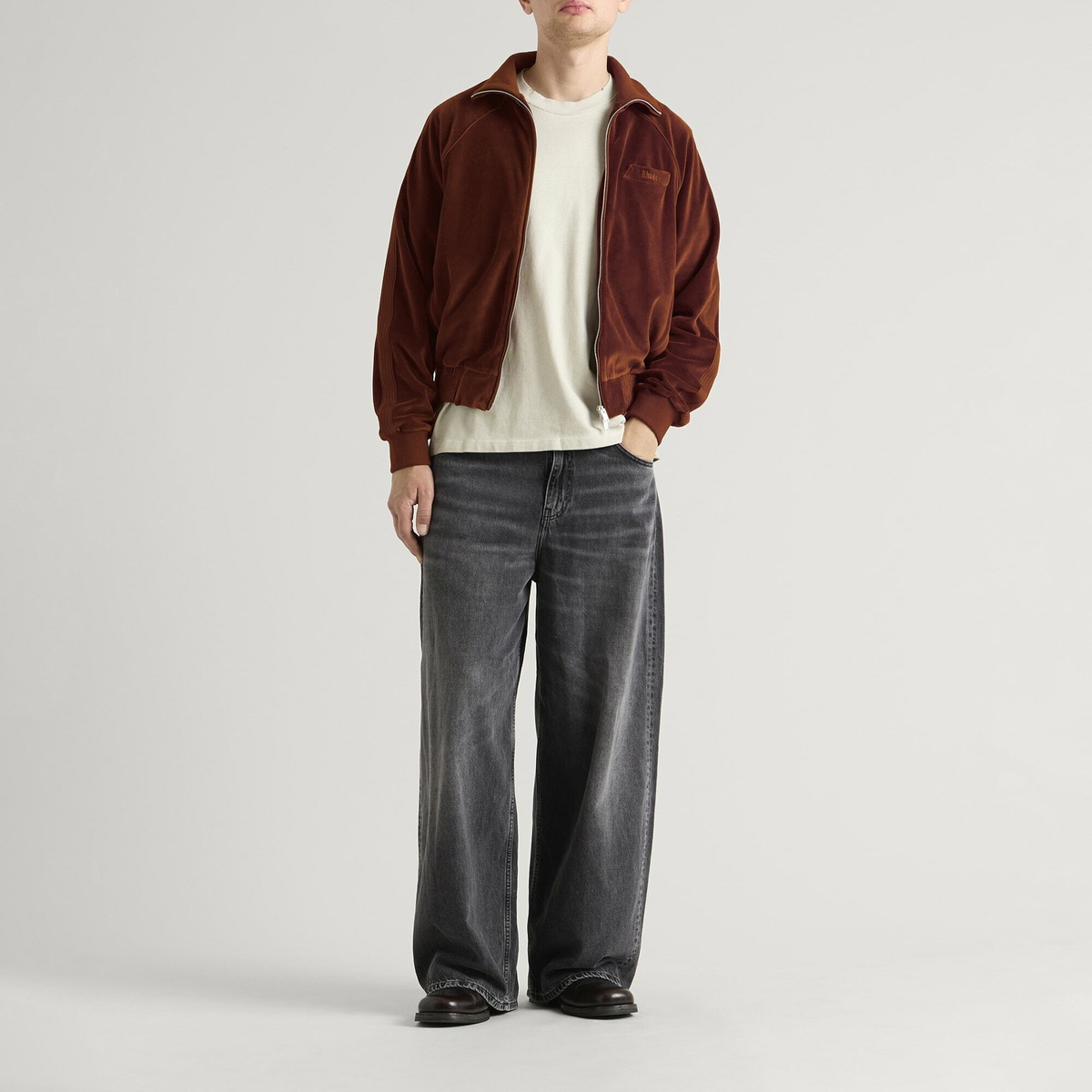 Rhude Men's Madera Velour Track Jacket in Bordeaux