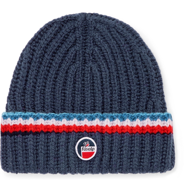 Photo: Fusalp - Striped Logo-Appliquéd Merino Wool Ski Beanie - Blue