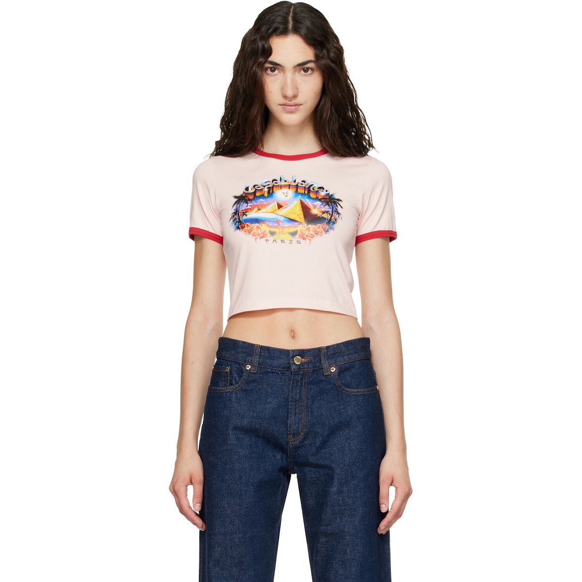 Casablanca Pink Pyramid Tourism Cropped Baby Short Sleeve T‑shirt