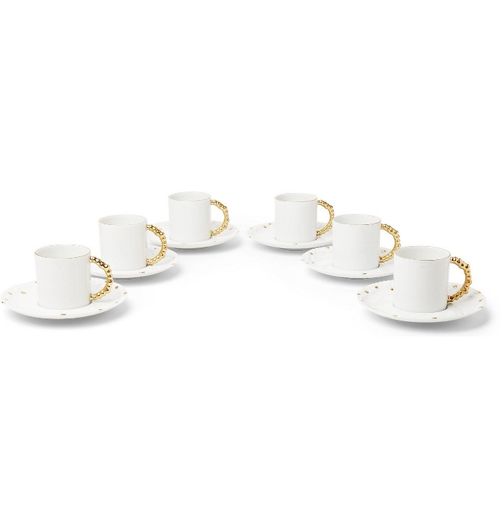 Photo: L'Objet - Haas Mojave Set of Six Gold-Plated Porcelain Espresso Cups and Saucers - White
