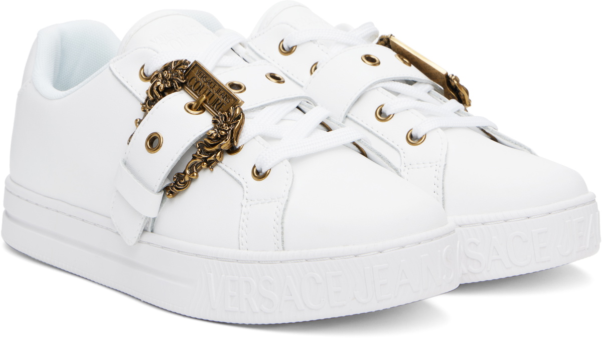 Versace Jeans Couture White Baroque Buckle Court 88 Sneakers