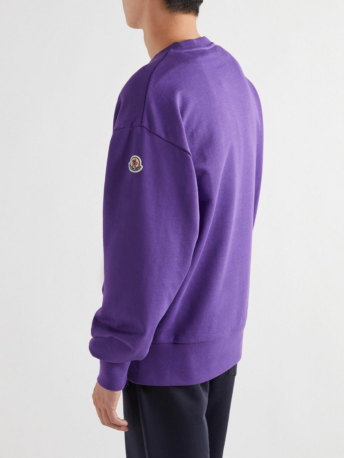 【23AW NEW】MONCLER_men / ロゴ入りスウェットシャツ / Purple Moncler - Bouclé-Trimmed Cotton-Jersey Sweatshirt - Purple