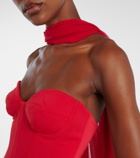 Monique Lhuillier Vermilion crêpe and chiffon corset gown