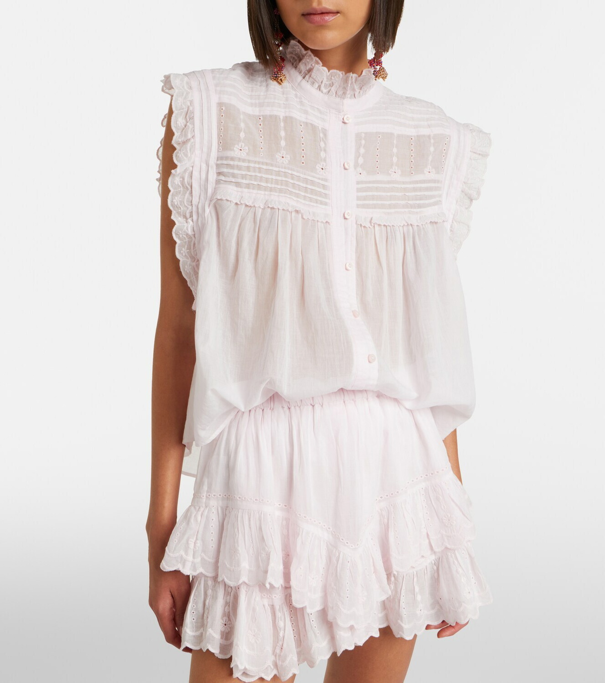 Marant Etoile Dersia embroidered ruffled cotton blouse