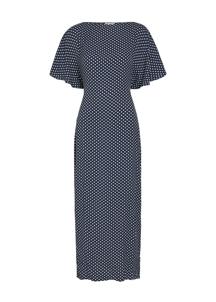 Reformation Maeva Polka-dot Woven Midi Dress Black And White